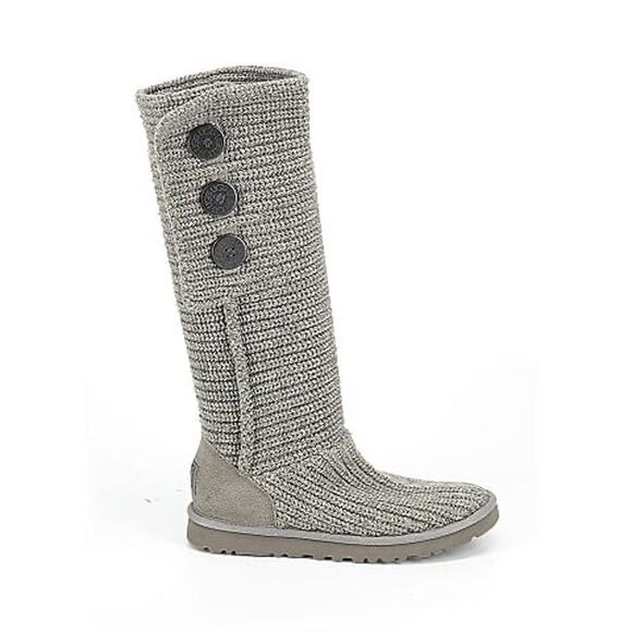 UGG Classic Cardy Gray Knit Button Boots Women’s Size 8 Cozy Tall Style - Picture 1 of 7